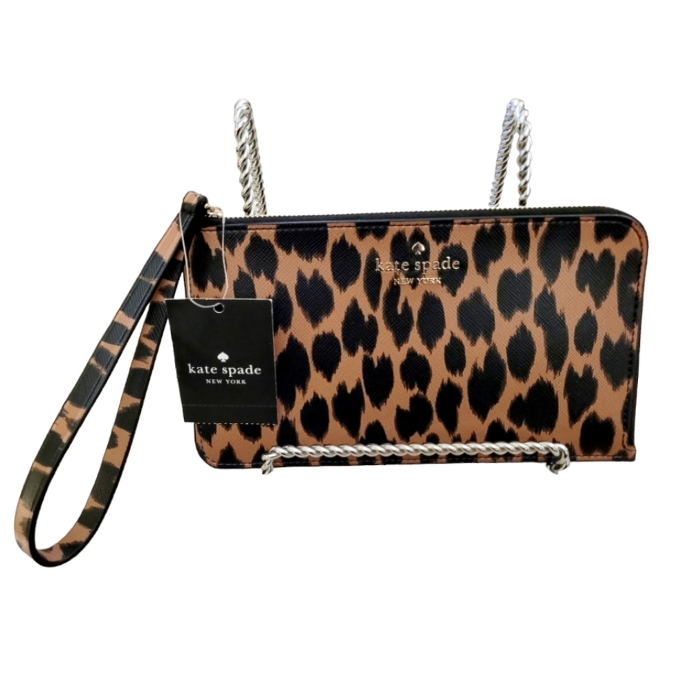 Kate Spade Lucy Animal Print Medium Wristlet New with Tags Brown and Black